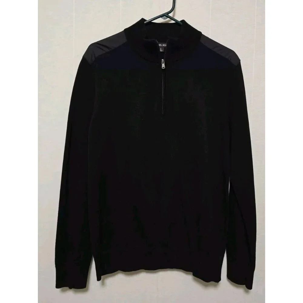 Michael Kors Mens 1/2 Zip Pullover Sweater‎ Size Medium Black